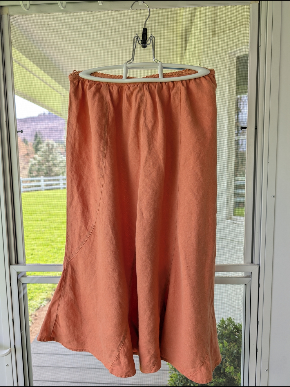Kleen 100% Linen Paneled Flared Skirt Apricot (L) Like New